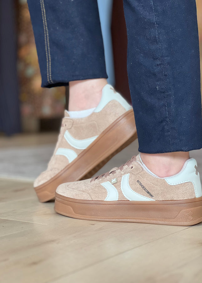 Suede Platform Sneaker - Beige
