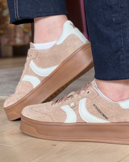 Suede Platform Sneaker - Beige