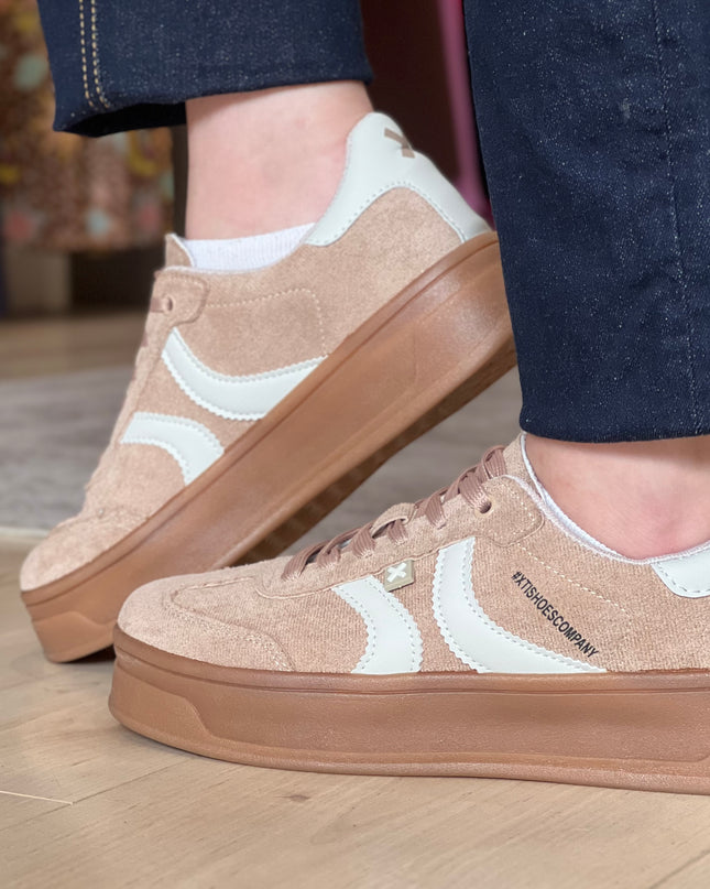 Suede Platform Sneaker - Beige