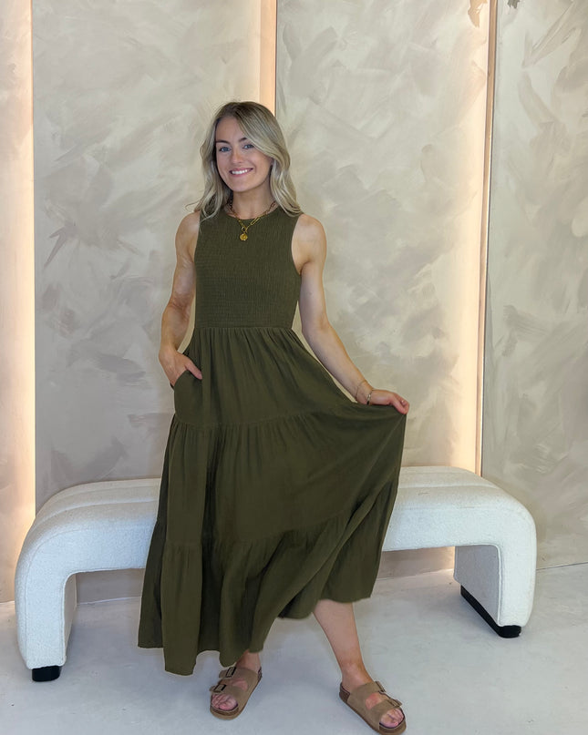 Sleeveless Tiered Charlie Midi Dress - Green