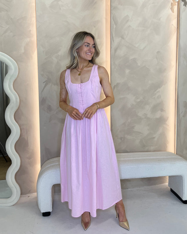 Drop Waist Cora Midi Dress - Baby Pink