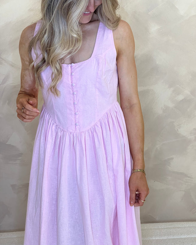 Drop Waist Cora Midi Dress - Baby Pink