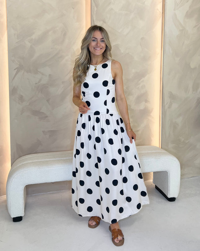 Polka Dot Kyla Midi Dress - White