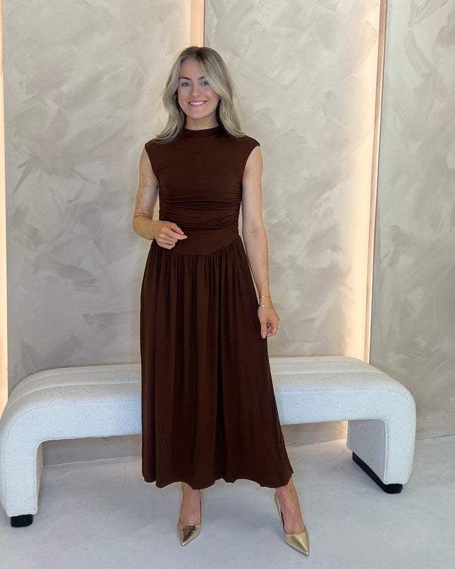 Drop Waist Aubrey Midi Dress - Brown