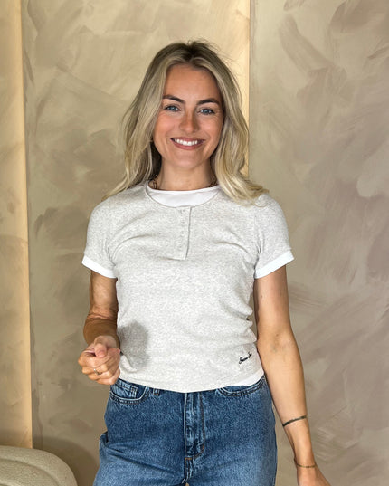 Guess Jeans Henley Ribbed Layered T-Shirt - Grey/White