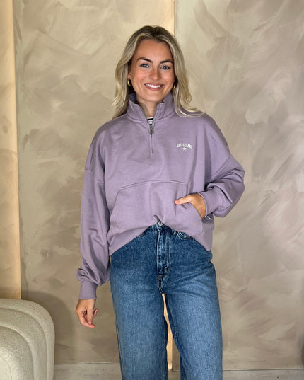 Guess Jeans Star Boxy Half Zip Sweatshirt - Lilac