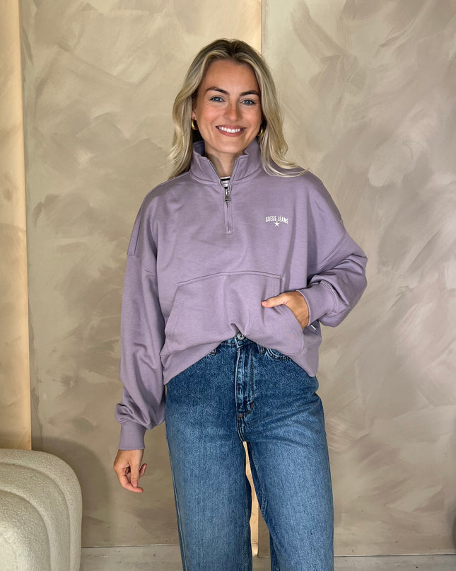 Guess Jeans Star Boxy Half Zip Sweatshirt - Lilac