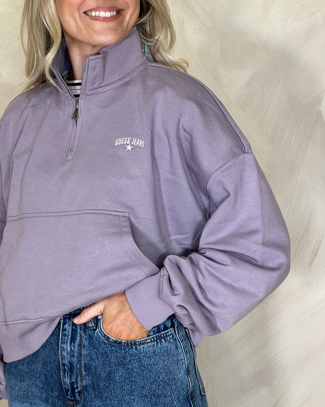 Guess Jeans Star Boxy Half Zip Sweatshirt - Lilac