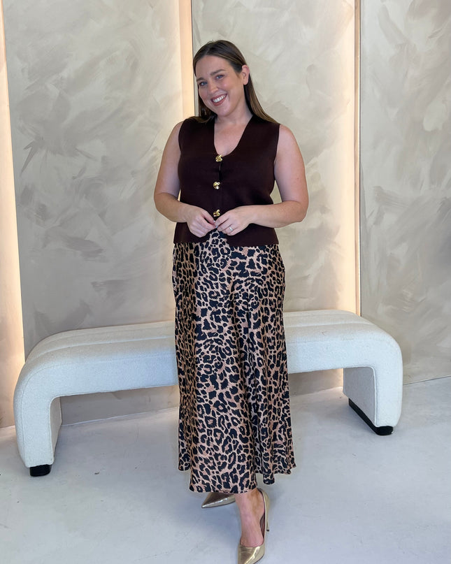 Guess Sibilla Long Satin Skirt - Leopard Print