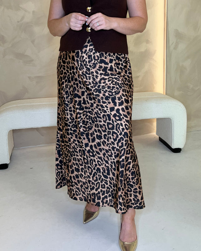 Guess Sibilla Long Satin Skirt - Leopard Print