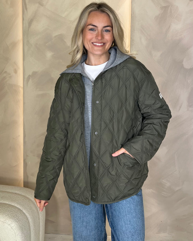 Guess Jeans Quilted Hooded Jacket - Khaki