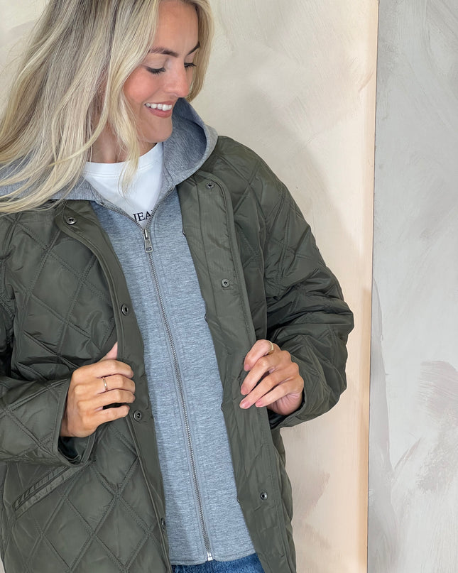 Guess Jeans Quilted Hooded Jacket - Khaki