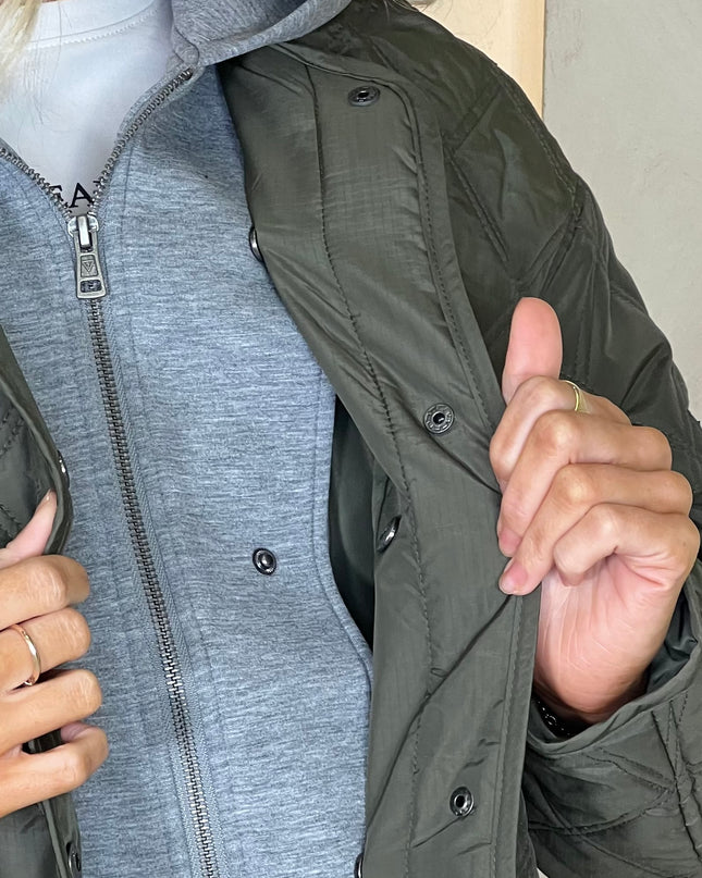 Guess Jeans Quilted Hooded Jacket - Khaki