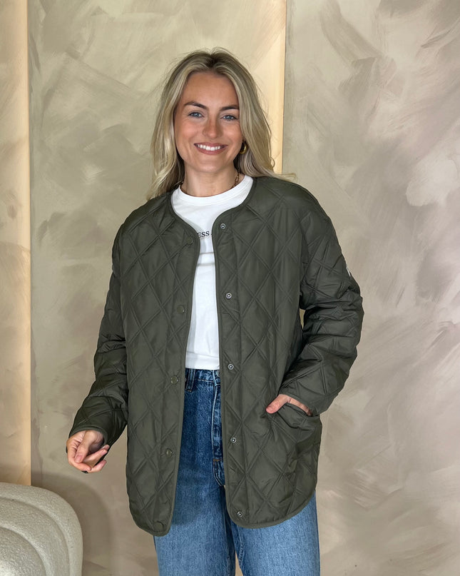 Guess Jeans Quilted Hooded Jacket - Khaki