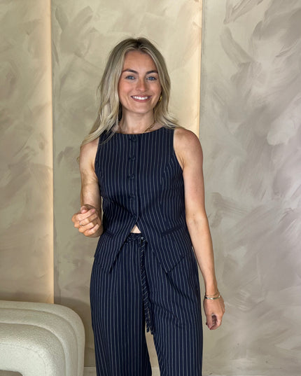 Guess Jeans Fitted Pinstripe Waistcoat - Navy
