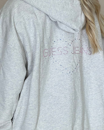 Guess Jeans Rhinestone Zip Hoodie - Grey