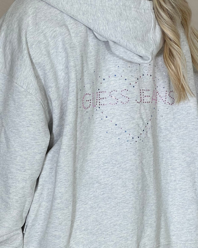 Guess Jeans Rhinestone Zip Hoodie - Grey