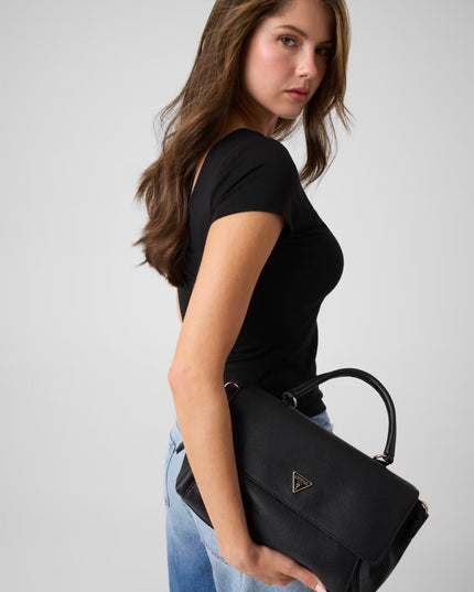 Guess Devon Top Handle Flap Bag - Black