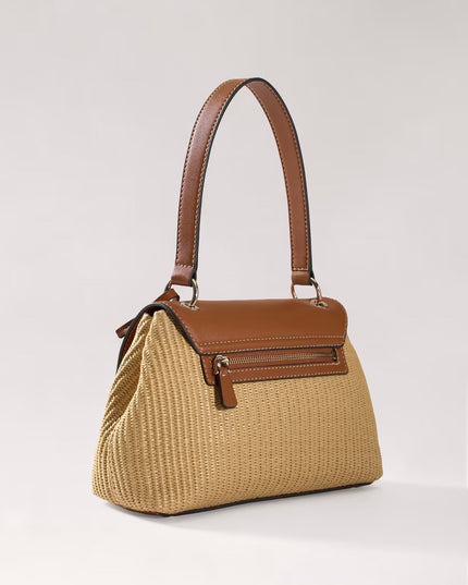 Guess Maggie Straw Flap Shoulder Bag - Brown