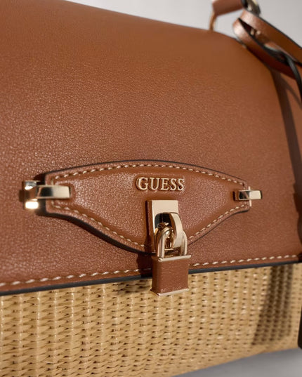 Guess Maggie Straw Flap Shoulder Bag - Brown
