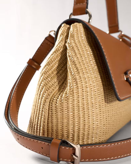 Guess Maggie Straw Flap Shoulder Bag - Brown