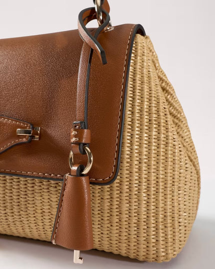 Guess Maggie Straw Flap Shoulder Bag - Brown