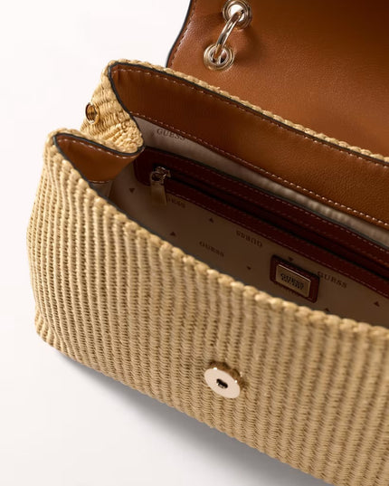 Guess Maggie Straw Flap Shoulder Bag - Brown
