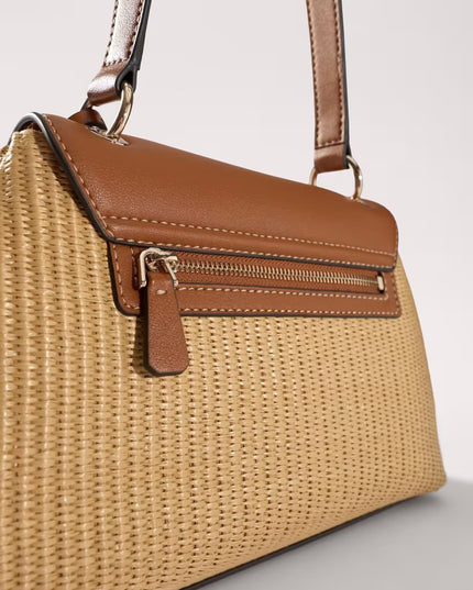 Guess Maggie Straw Flap Shoulder Bag - Brown