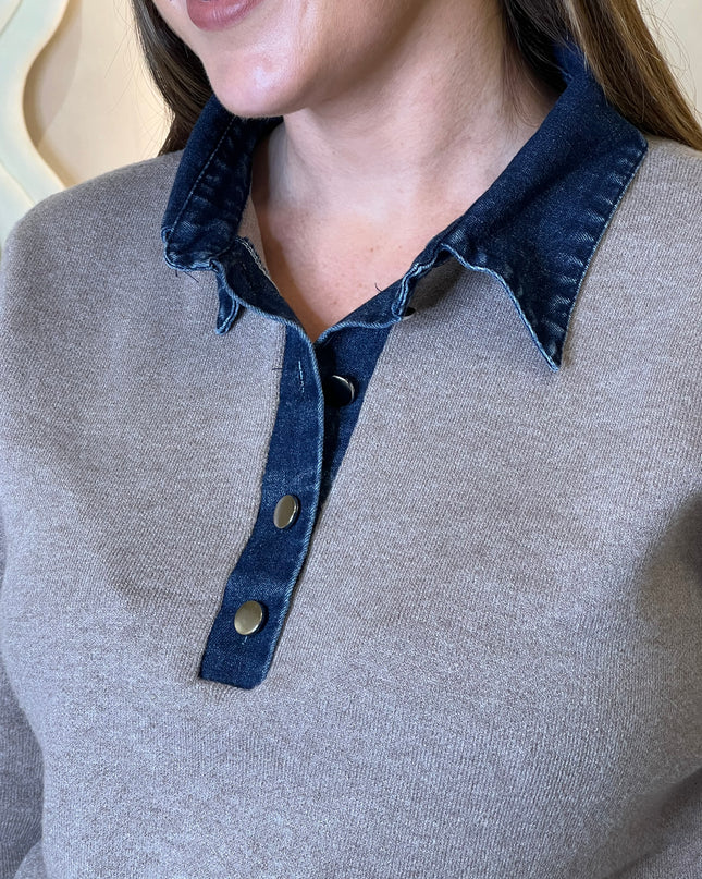 Denim Collar Knit - Beige