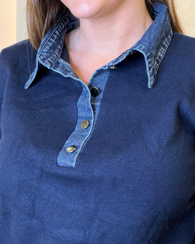 Denim Collar Knit - Marine