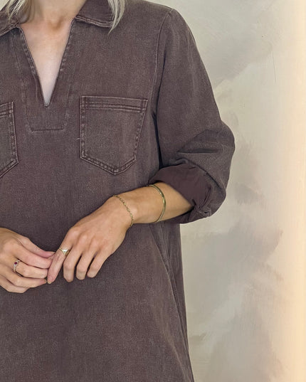 Long Sleeve Denim Mini - Chocolate