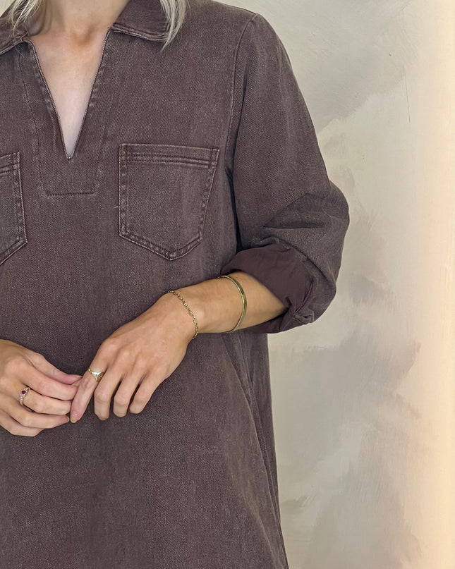Long Sleeve Denim Mini - Chocolate