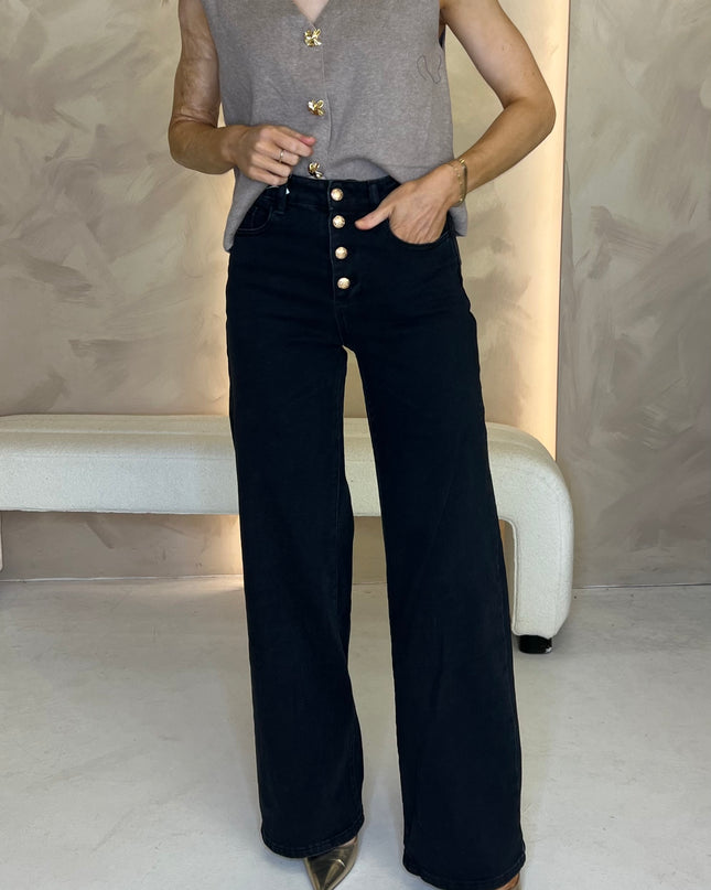 Button Front Jeans - Black
