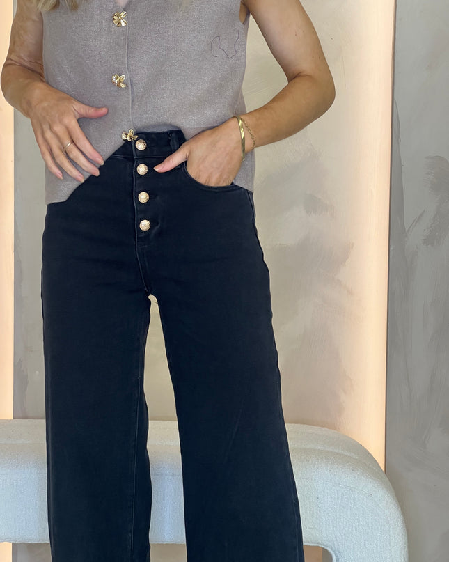 Button Front Jeans - Black