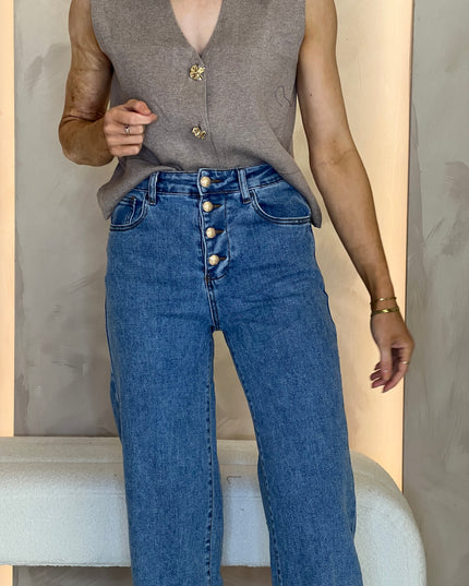 Button Front Jeans - Blue