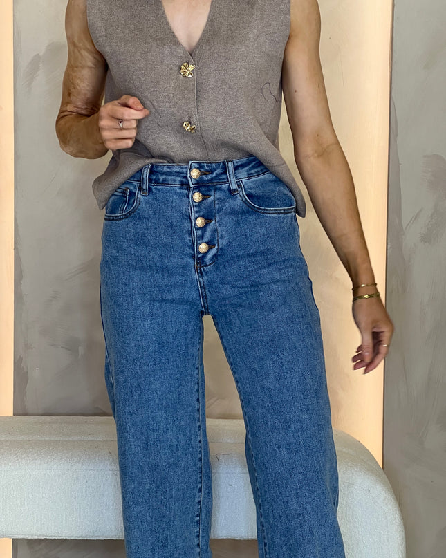 Button Front Jeans - Blue