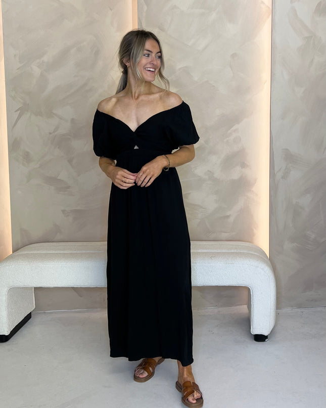 Mira Twist Midi Dress  - Black