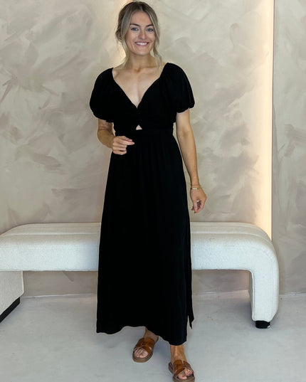 Mira Twist Midi Dress  - Black