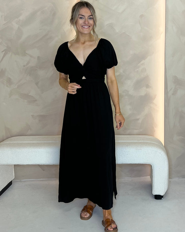 Mira Twist Midi Dress  - Black