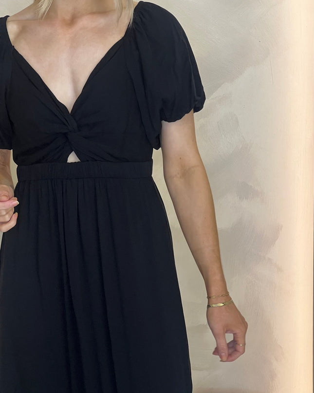 Mira Twist Midi Dress  - Black