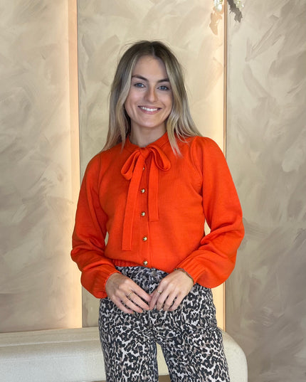 French Connection Varli Tie Neck Cardigan - Flame Orange