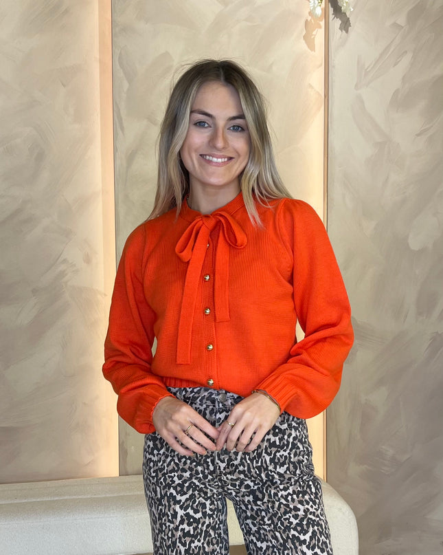 French Connection Varli Tie Neck Cardigan - Flame Orange