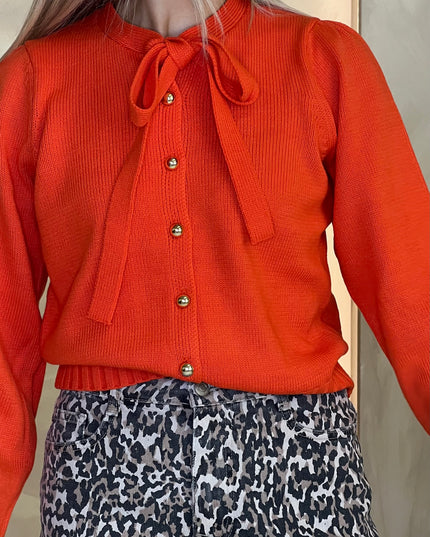 French Connection Varli Tie Neck Cardigan - Flame Orange