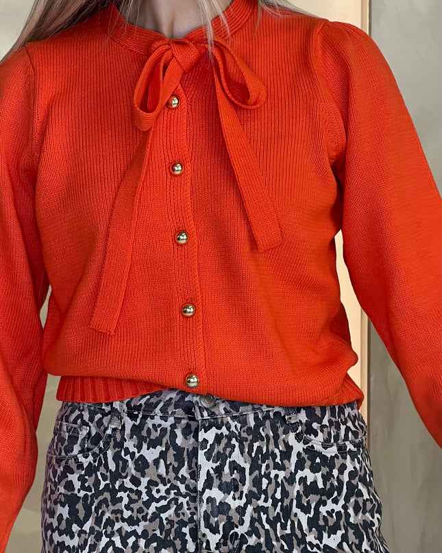 French Connection Varli Tie Neck Cardigan - Flame Orange