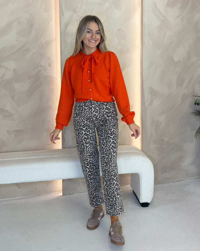 French Connection Varli Tie Neck Cardigan - Flame Orange