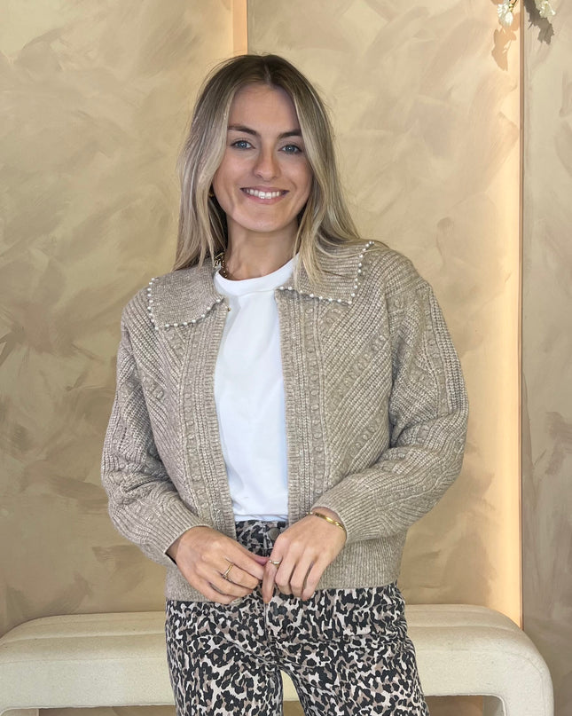 French Connection Kitty Pearl Cardigan - Almond Neutral