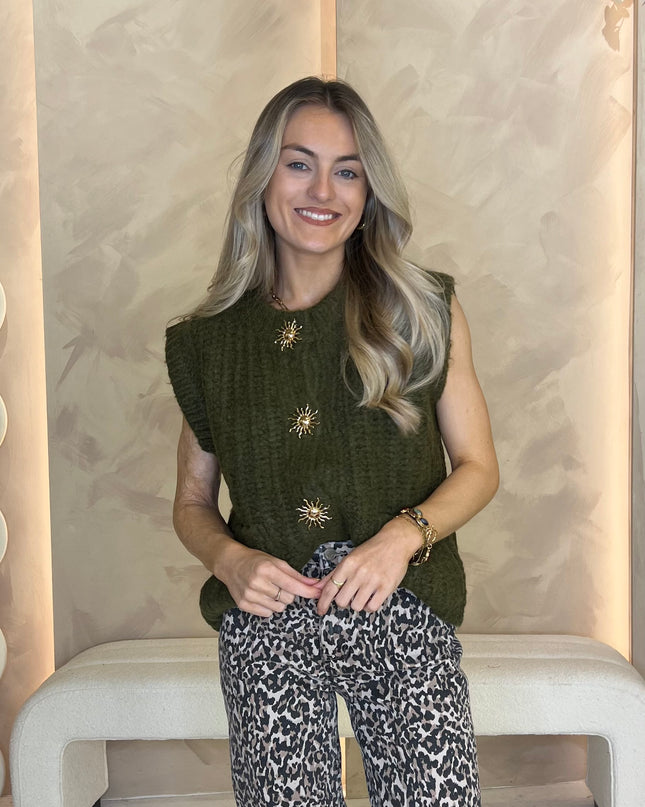 Chunky Knit Vest - Olive