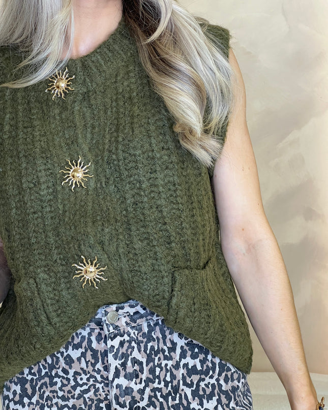 Chunky Knit Vest - Olive