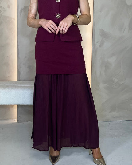 Fine Knit Double Layer Skirt - Burgundy
