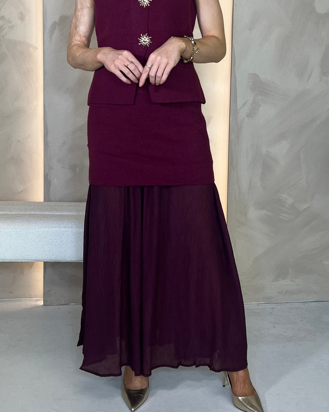 Fine Knit Double Layer Skirt - Burgundy